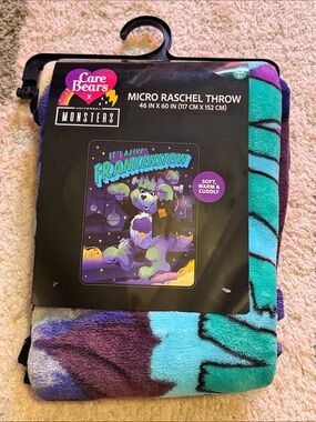 Grumpy Care Bear x Universal Monster Frankenstein Micro Raschel Throw Blanket